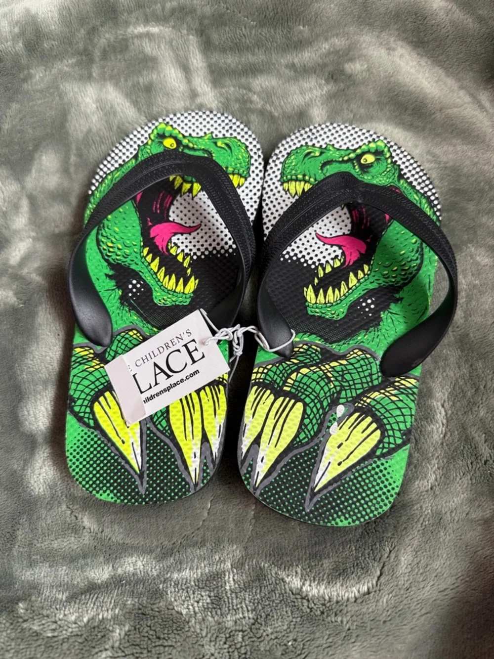 The Children's Place Green Dinosaur Graphic Flip Flops